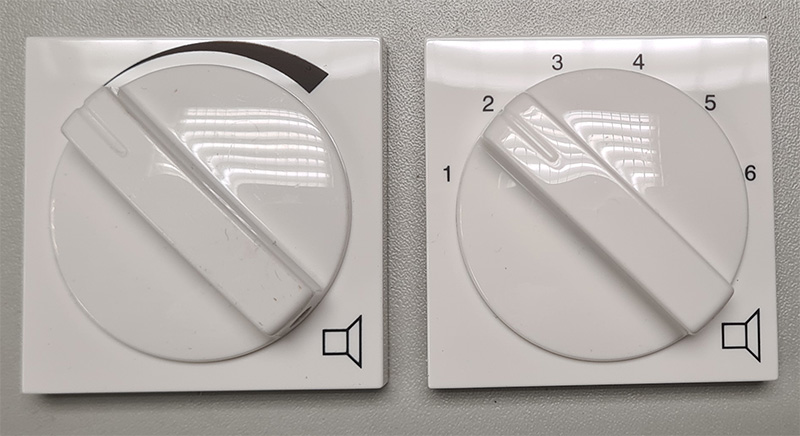 Oberteile für Lautstärkesteller und<br>
          Programmwahlschalter in<br>
          GIRA System 55 reinweiss glänzend